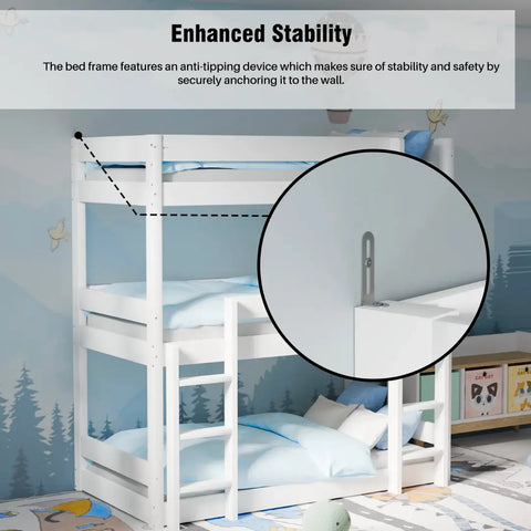 Kid safe design with rounded edges on sturdy triple bunk bed ladders